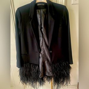 Elizabeth and James blazer with ostrich feathers.